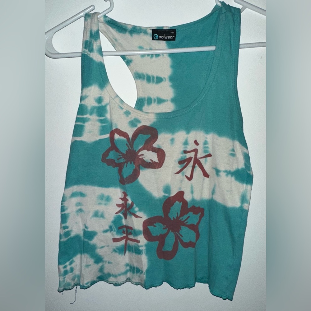 Teal and White Tie-Dye Tank Top